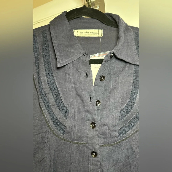 NWT Free People Midnight Navy Amore Gauze Button Down Shirt Size Small - Picture 11 of 13